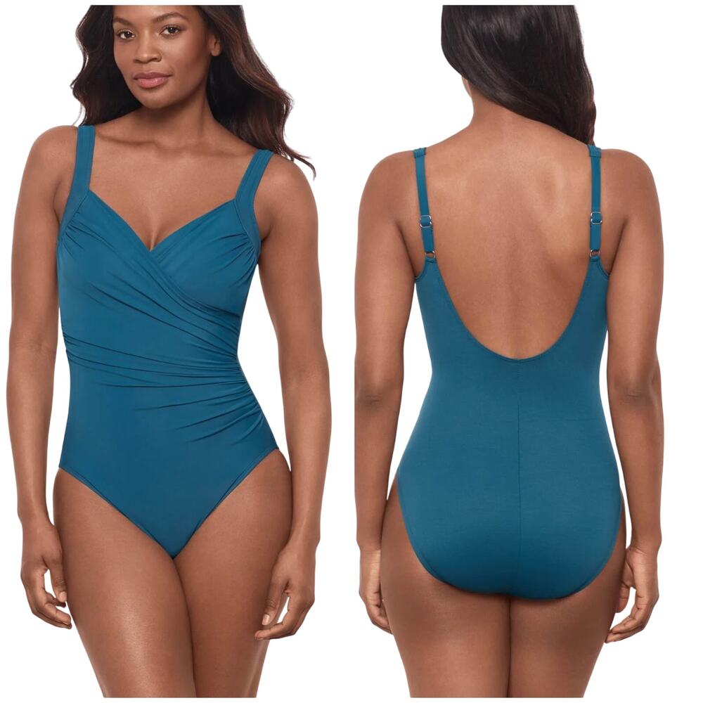 Miraclesuit NWOT Sanibel Underwire Bra One Piece Swimsuit Size 16 Teal Ruched